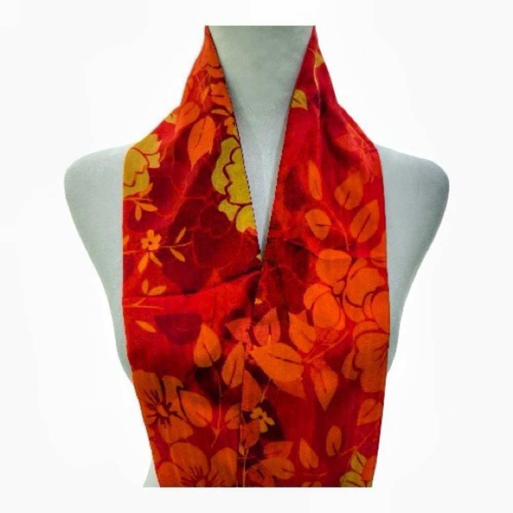 🆕 TOSCEE 100% Silk Red Floral Scarf – Elegant Lightweight